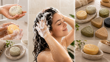 Festen Shampoos, Wasser und natürlichen Badezimmer-Accessoires.