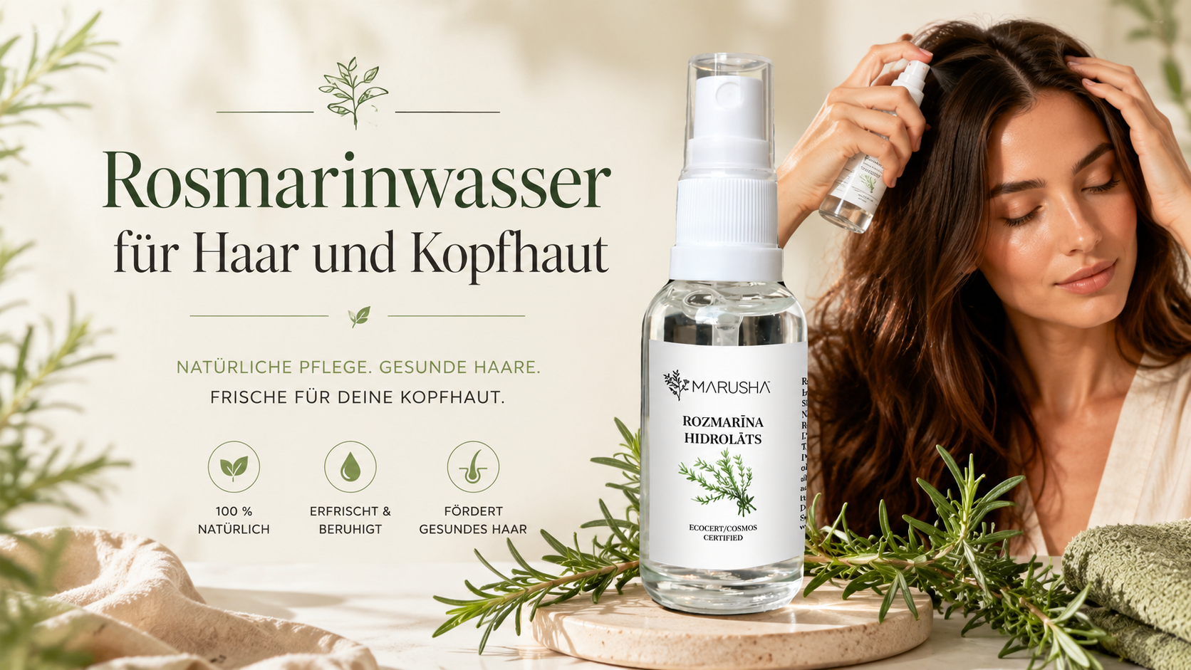 Premium Bio-Rosmarinwasser 30 ml für Kopfhaut, Haaransatz und Gesicht
